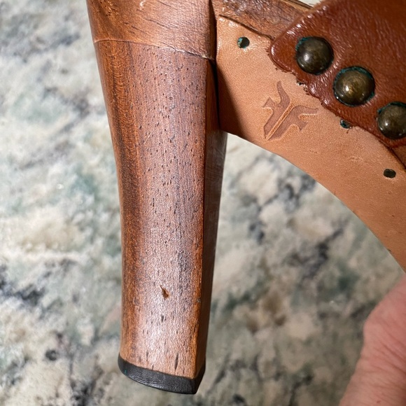 Frye Sophia Ring Slip On Wooden High Heel Leather Sandals Brown US 8 M - Picture 14 of 14